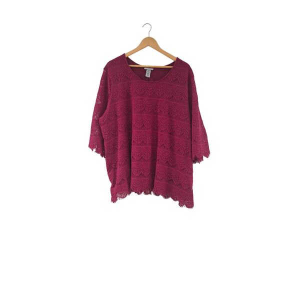 Women's Catherines Purple Knit Eyelet Knit Lined Bell Sleeve Blouse 3X - Picture 1 of 6